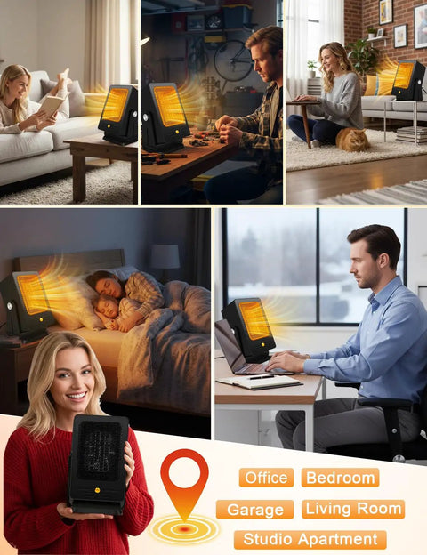 Indoor Space Heater Portable PTC Desktop Heater With 2 Second Fast Heat in various home and office settings