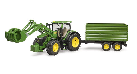John Deere 7R 350 scale tractor with front loader and tandem tipping trailer 1 to 16 diecast model with realistic cab