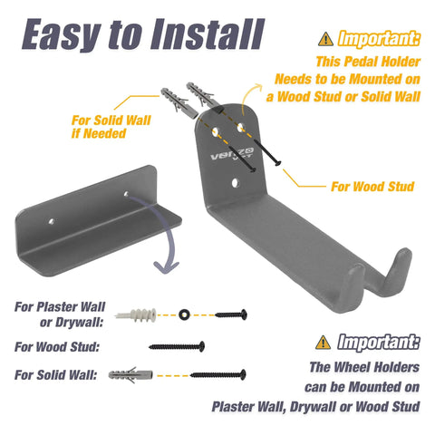 Wall Mounted Bike Pedal Hook Rack For Indoor Storage And Garage Organization With Tire Brackets Space Saving Hanger installation parts