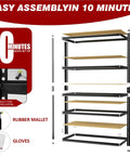 Heavy Duty 5 Tier Adjustable Garage Shelving Rack With Steel Construction And MDF Boards 2400 Lbs Capacity Ultra Sturdy Garage Storage Shelf System For Tools Parts And More, exploded view
