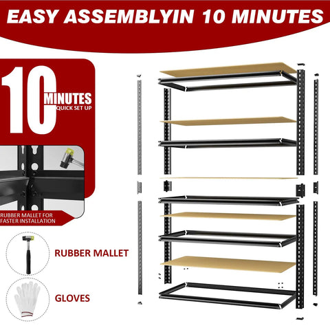 Heavy Duty 5 Tier Adjustable Garage Shelving Rack With Steel Construction And MDF Boards 2400 Lbs Capacity Ultra Sturdy Garage Storage Shelf System For Tools Parts And More, exploded view