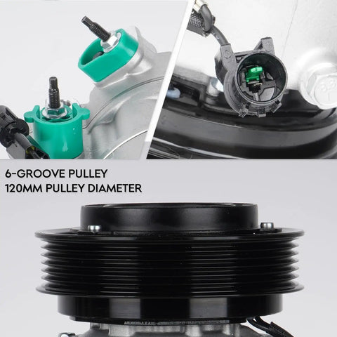 Heavy Duty Air Conditioning Compressor Assembly With Clutch For Hyundai Azera Sonata Kia Sorento Santa Fe 6-groove 120mm pulley view.