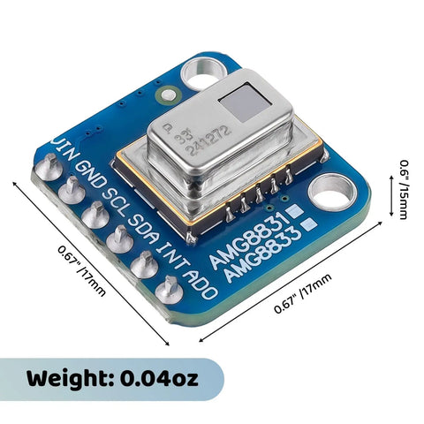 Top view of Dope 8x8 Infrared Thermal Imaging Camera Sensor Module For Raspberry Pi And Arduino, showing dimensions and weight.
