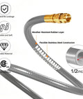 Six Foot 0.5 Inch Inner Diameter Natural Gas Hose With Quick Connect Fitting shown with construction details and diameter.