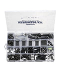 Workhorse Elite DIY Sim Racing Hardware Kit For Extrusion Cockpits with bolts, nuts, Allen keys, and ratchet tool in transparent box