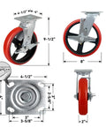 Heavy Hitter 8 Inch Industrial Casters Set Of Four Boss Level 6000 Pound Capacity tough polyurethane tread rollers and dimensions.