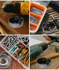 Top Shelf Drill Press Quill Return Spring Assembly With Reinforced Steel Cap For Smooth Bench Feed Recovery And No Nonsense Stationary Tool Repair Upgrades Measuring Two Point Zero Four Inches on workshop table with tools.