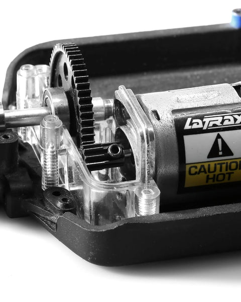 RC car CNC pinion gear installed in LaTrax model for durability and smooth operation, suitable for 1/18 scale upgrades.