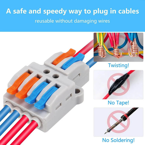 Lever Wire Connectors Pack Of 20, 2 In 4 Out Quick Wire Connectors Push In Conductor Terminal Block For AWG 28-12, Safe Flame Retardant