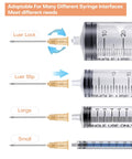 Sterile Disposable Injection Needles 25 Gauge 1 Inch Set of 100 with Luer Lock Design, Stainless Steel Body, Individually Wrapped For Med Pros, Nurses, Clinics, And Home Care Use showing Luer Lock and Luer Slip syringe fit