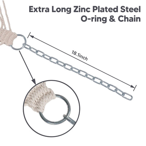 Extra long zinc plated steel O-ring and 18.1 inch chain for Two Person Hammock For Poolside And Backyard Use Heavy Duty 450 Lbs Capacity