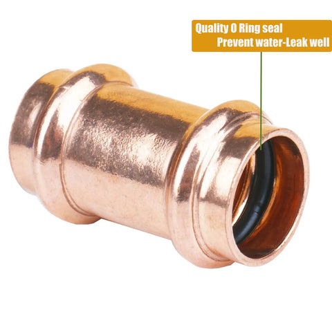 Close-up of a 1/2 inch copper press fitting with O-ring from the 12 Pack 1/2 Inch Copper Press Fittings Kit With Pro Press Couplings Elbows And Tees.