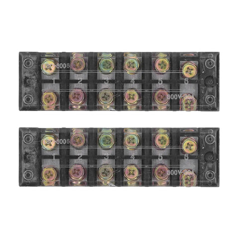 Two 2 Pack 60A 600V Terminal Strip With Clear Cover Dual Row Screw Clamp Wire Terminal Block for bridge lighting and factory cables.