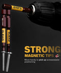 Front view of a 21-piece 2.5-inch Allen-wrench hex drill bit set with magnetic tips and yellow labels on red handles