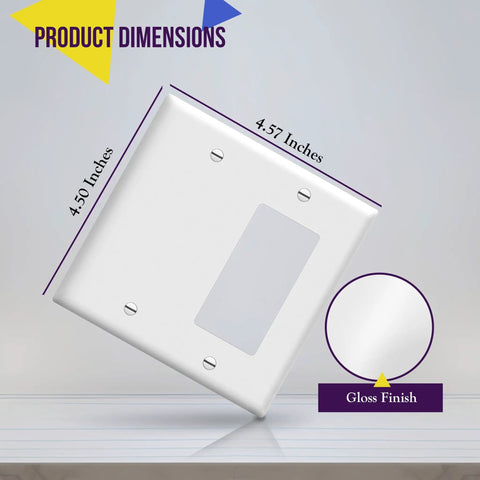 Combination Decorator Rocker And Blank Outlet Wall Plate 2 Gang Standard Size 4.50 By 4.57 Inch Durable Polycarbonate Thermoplastic UL Listed