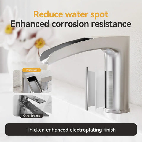 Brushed Nickel Waterfall Bathroom Faucet For Your Vanity Sink Widespread 3 Hole 8 Inch Design showing corrosion resistance