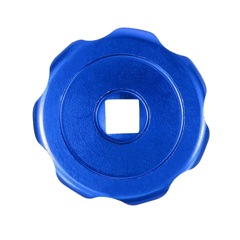 Round Wheel Handle 2 Pack For Faucet Knobs And Handwheels, Aluminum Alloy Blue Replacement Knob, top view with square broach