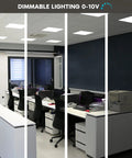 Office with 2x2 Ft LED Flat Panel Lights Slick 4400 Lumens 40W 3 Color Temperature Switchable recessed in drop ceiling