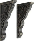 Heavily Distressed Black Wood Corbels Set Of Two For Shelves And Decor, Rustic Industrial Charm, Each Piece Varies, Durable Wood Construction