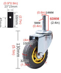 Heavy Duty Swivel Caster Wheels Set of 4 100mm Rubber Castors for Furniture Trolley & Moving Equipment M14x60mm Stem with Brake (125mm/5in) showing size and measurements.