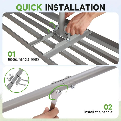 Heavy Duty Galvanized Lawn Leveling Rake With 36 By 12 Inch Wide Rack Head And Extendable 52 To 78 Inch Handle installation