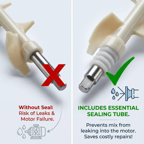 Beater Rod Replacement for VEVOR and YIKAFU Soft Serve Machines, Commercial Grade Auger Assembly with Sealing Tube, Food Safe OEM Quality Parts That Ensure Secure Motor Fit and Easy Maintenance, white metal shaft with seal