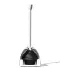 Hassle Free Toilet Plunger With Drip Proof Cover For Zero Mess And Easy Under Sink Storage Features A Wide Flat Handle Delivers Serious Power To Blast Stubborn Clogs Built For Daily Use in white and black, stored in holder.