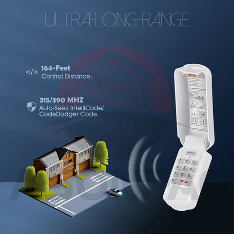Universal Wireless Genie Garage Door Opener Keypad Replacement For Intellicode Genies 1995 To Present shown with house and keypad