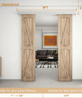 6Ft Double Sliding Barn Door Hardware With Heavy Duty Aluminum Track And Rustproof Silver Finish featuring two wooden doors in a modern living space.