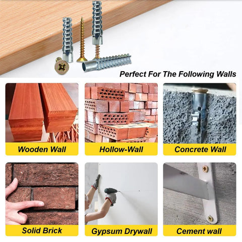 60 Pack Hollow Wall Anchors With Screws For Concrete And Drywall Heavy Duty Steel Expansion Bolts Zinc Plated displayed by walls