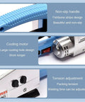 Battery Powered Strapping Machine non-slip handle, cooling motor, and tension adjustment features for PP and PET straps.