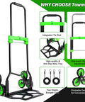 Stair Climbing Dolly With Six Wheels For Heavy Duty Loads 2 In 1 Hand Truck Cart With Elastic Cords To Secure Loads And Flat Ground 440lb Lift Capacity 220lb Climb Capacity Plus Folding Design Non Slip Wheels For Easy Storage, green frame