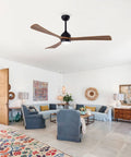 Neojoyoenix 62" 3PCS Solid Wood Blades Ceiling Fan with Lights Remote Control, in black, illuminating a stylish living room.