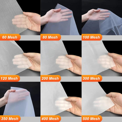 Pro Grade Food Grade Nylon Filter Mesh Fabric 39.3 By 78.7 Inches With Ultra Fine Mesh Options 60 80 100 200 300 400 500 held by hand.