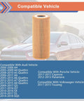 2 Pack Engine Oil Filter For Audi Porsche VW Vehicles 2005 To 2018 compatible models list with car background