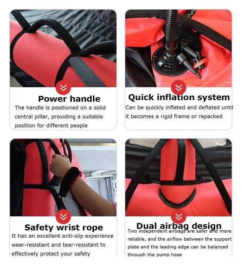 Inflatable Surf Wing For Kitesurfing And Foil Surfing, Multipurpose Wing With Window, 5 Square Meters, detailed handle and quick inflation pump