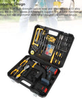 Heavy Duty Cordless Drill Set With 25 Adjustable Torque Settings And 1500 Rpm Lithium Battery tools organized in a rugged black case.