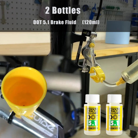 Bike Brake Bleed Kit For SRAM Avid Hope Formula Hydraulic Disc Brakes With 120ml DOT 5.1 Fluid Included shown in use