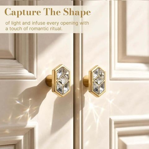 Gold Diamond Shaped Crystal Cabinet Knobs 4 Pack With Metal Base Decorative Drawer Knobs on cream cabinet