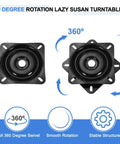 Two Pack 5 Inch Bar Stool Swivel Replacement Base Plate With 360 Degree Turntable And Square Ball Bearing For Recliners Or Tables Easy Install Black 125x125x18mm, 360° rotation view