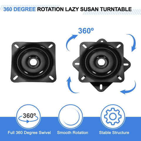 Two Pack 5 Inch Bar Stool Swivel Replacement Base Plate With 360 Degree Turntable And Square Ball Bearing For Recliners Or Tables Easy Install Black 125x125x18mm, 360° rotation view