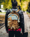 Person wearing a Vintage Star Tabby Kitty Print Unisex Backpack With Large Capacity For School And Travel in a park.