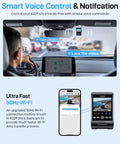 A229 Ultra Dual 4K Dash Cam Front And Rear With 2 Channel 4K HDR, STARVIS 2 IMX678 Sensors showing voice control and WiFi features
