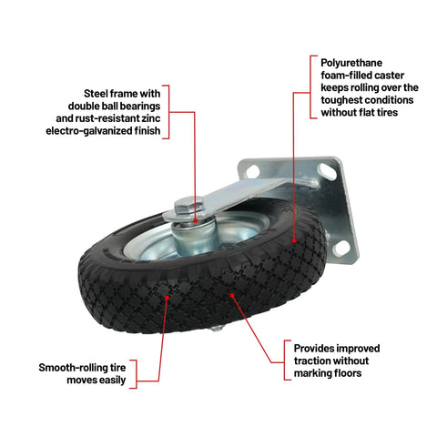 Rock Solid 8 Inch Flat Free Foam Filled Rubber Rigid Caster Packing 250 Pound Capacity And Double Ball Bearings For A Slick Roll And Zero Floor Scratches On Any Site