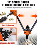 Top Shelf 14 Inch Heavy Duty Rivet Nut Tool With Easy Change Mandrels And Nose Pieces in orange and black, for sheet metal fastening