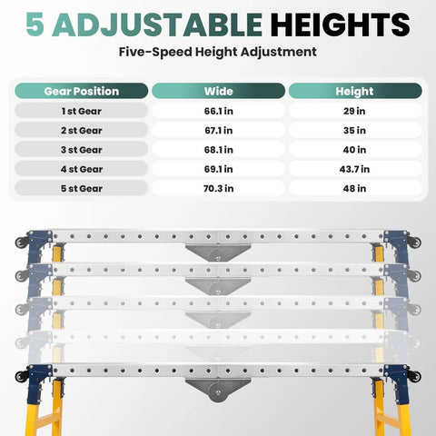 5 adjustable heights on Heavy Duty Carbon Steel Folding Welding Table offers 2200 lbs capacity for various projects.