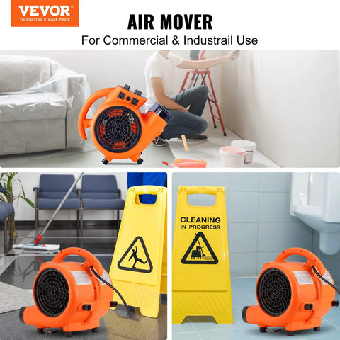 Beast Mode Air Mover Carpet Dryer 0.25 HP 1000 CFM Portable Floor Blower with adjustable angles shown in home and commercial settings.