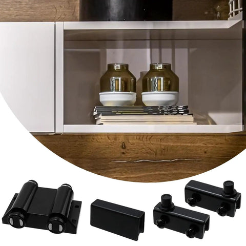 Stainless Steel Glass Door Pivot Hinge With Magnetic Catch Closure And Clamp Set For 5 to 6 Millimeter Glass ABS Black Finish