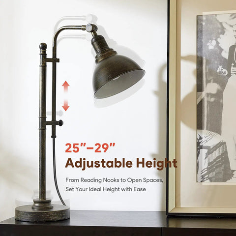 Rustic Bronze Adjustable Desk Lamp With Industrial Metal Task Lighting, 25 To 29 Inch Reach, Vintage Farmhouse Style Reading Light