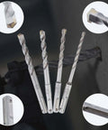 Front view of 4-piece SDS‑Plus masonry drill bit set (6, 8, 10, 12 mm) in steel